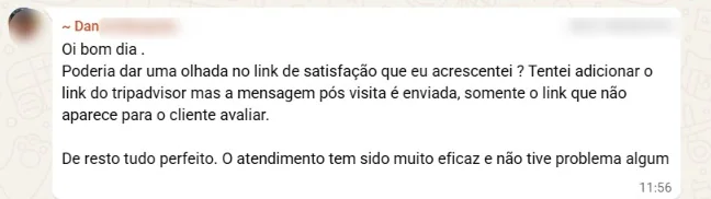 Print de grupo no WhatsApp: na primeira semana com a IA ativa, Daniel responde que de resto está tudo perfeito e que o atendimento tem sido muito eficaz, sem problema algum